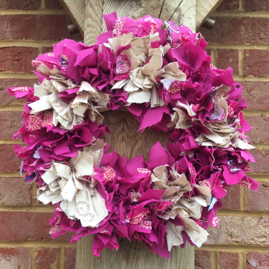 Pink rag rug wreath