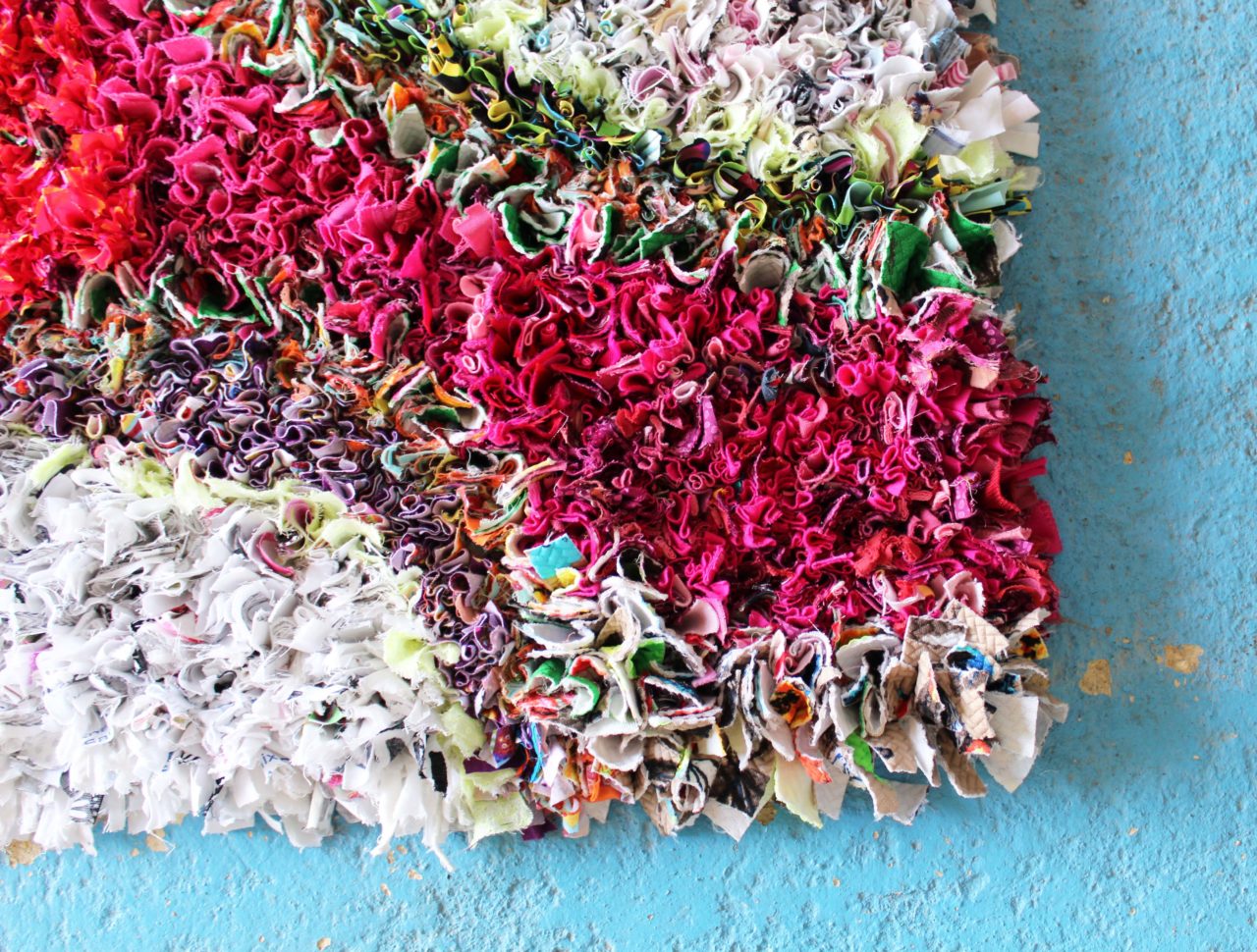 Pink Shaggy Rag Rug Close Up Texture Rags