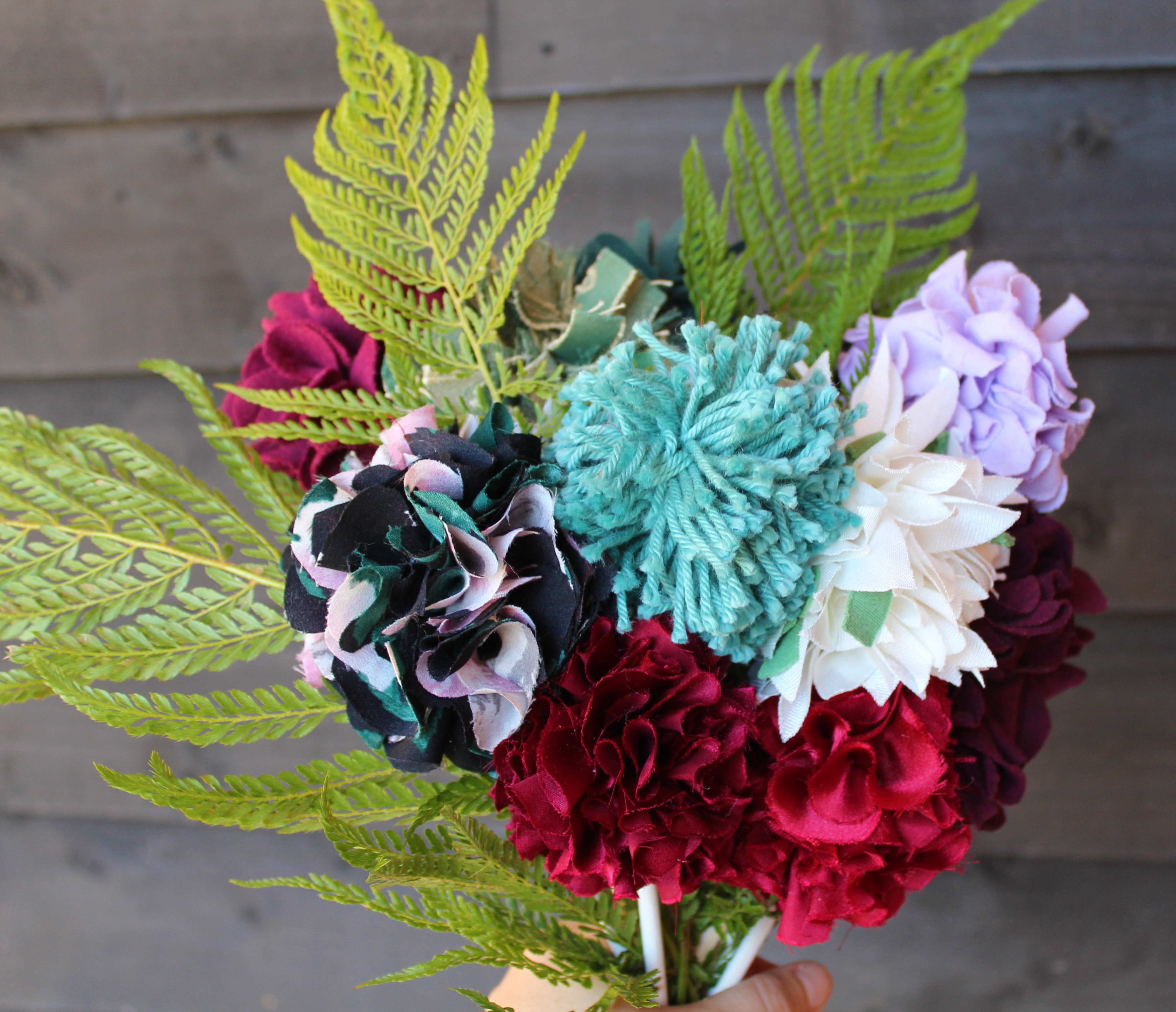 Bunch of fabric flowers made using sewing offcuts