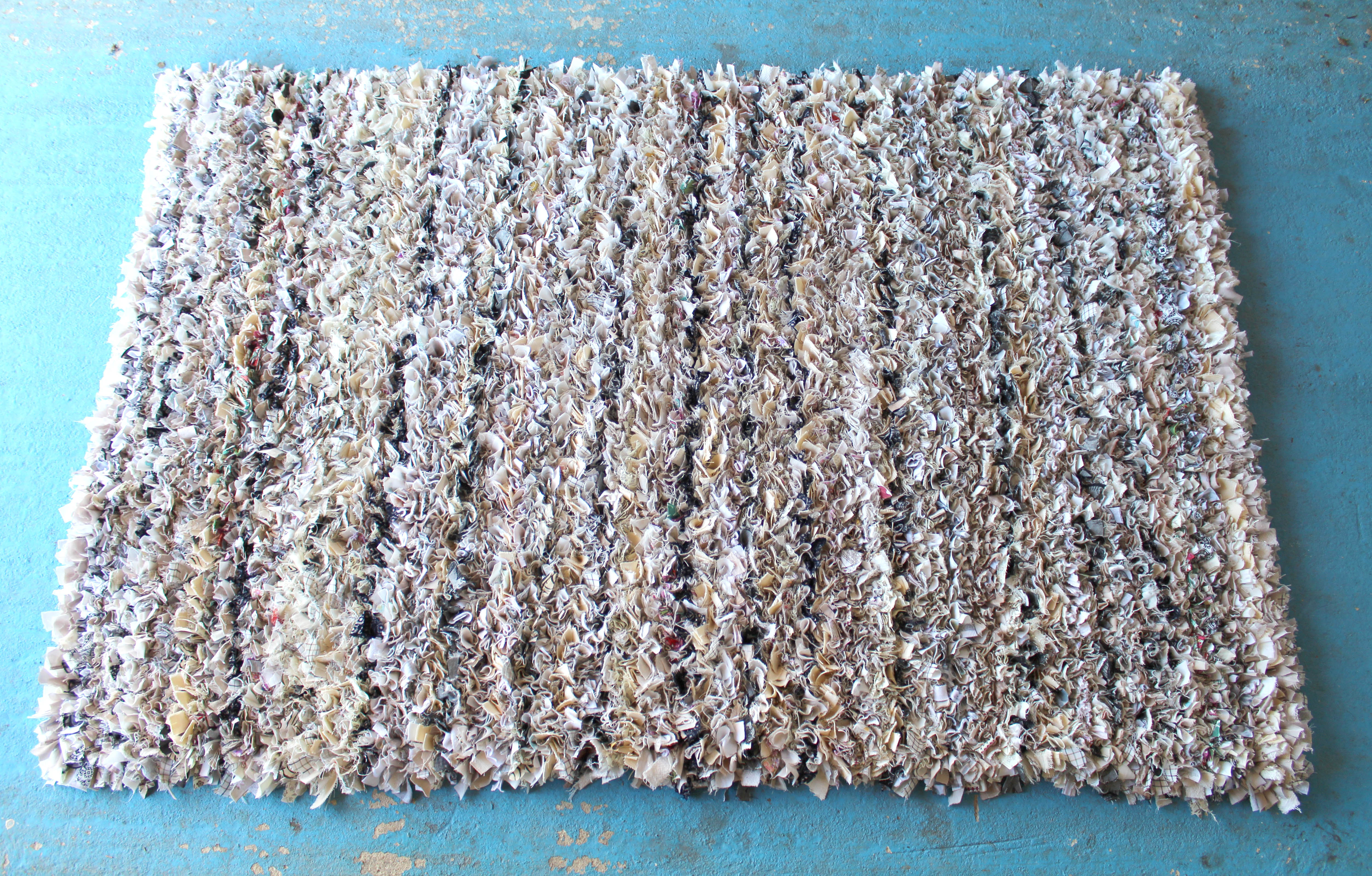 Cream Rag Rug Commission designed with stripes of cream, grey and white