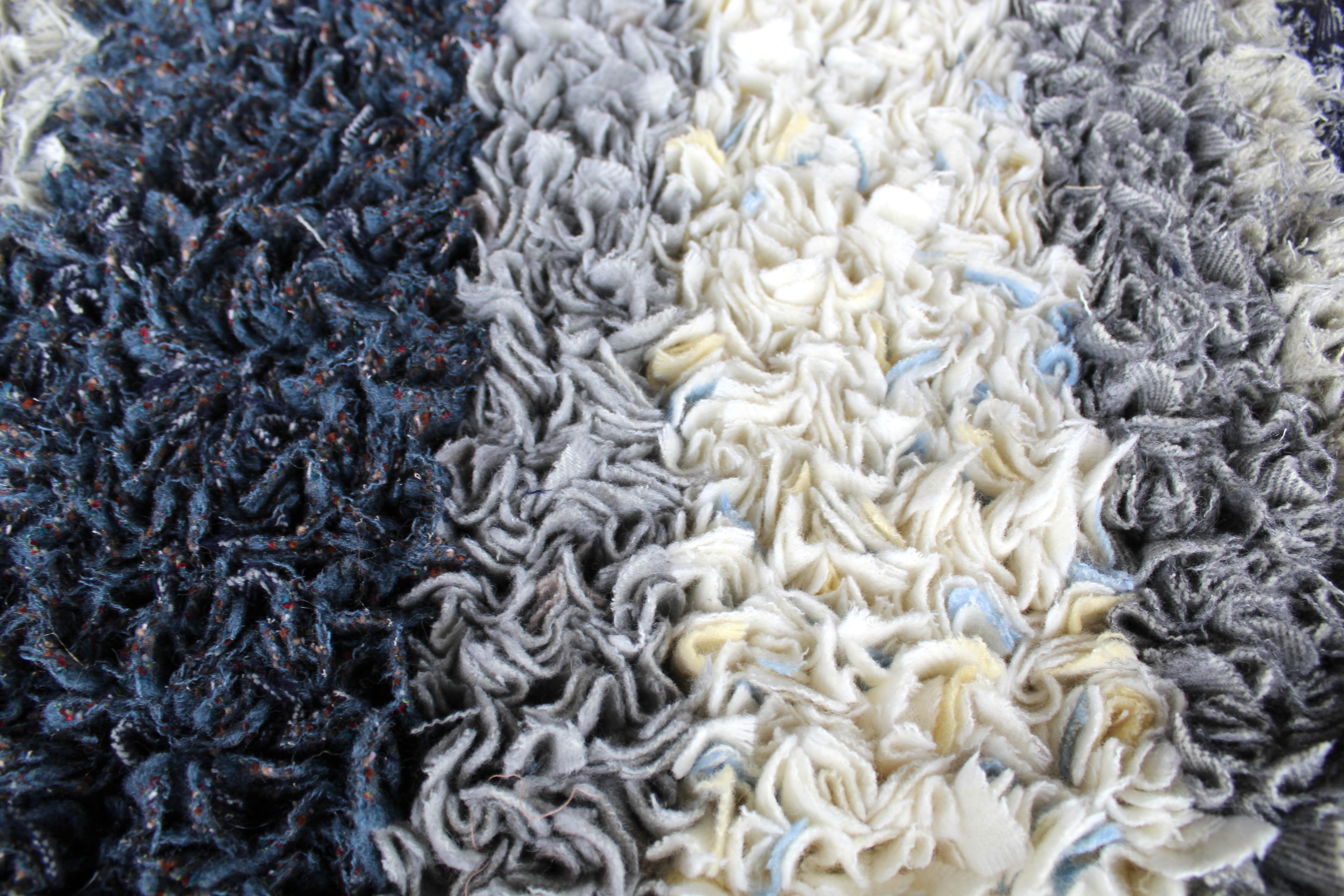 Traditional rag rug made using 100% woollen materials, including blanket offcuts
