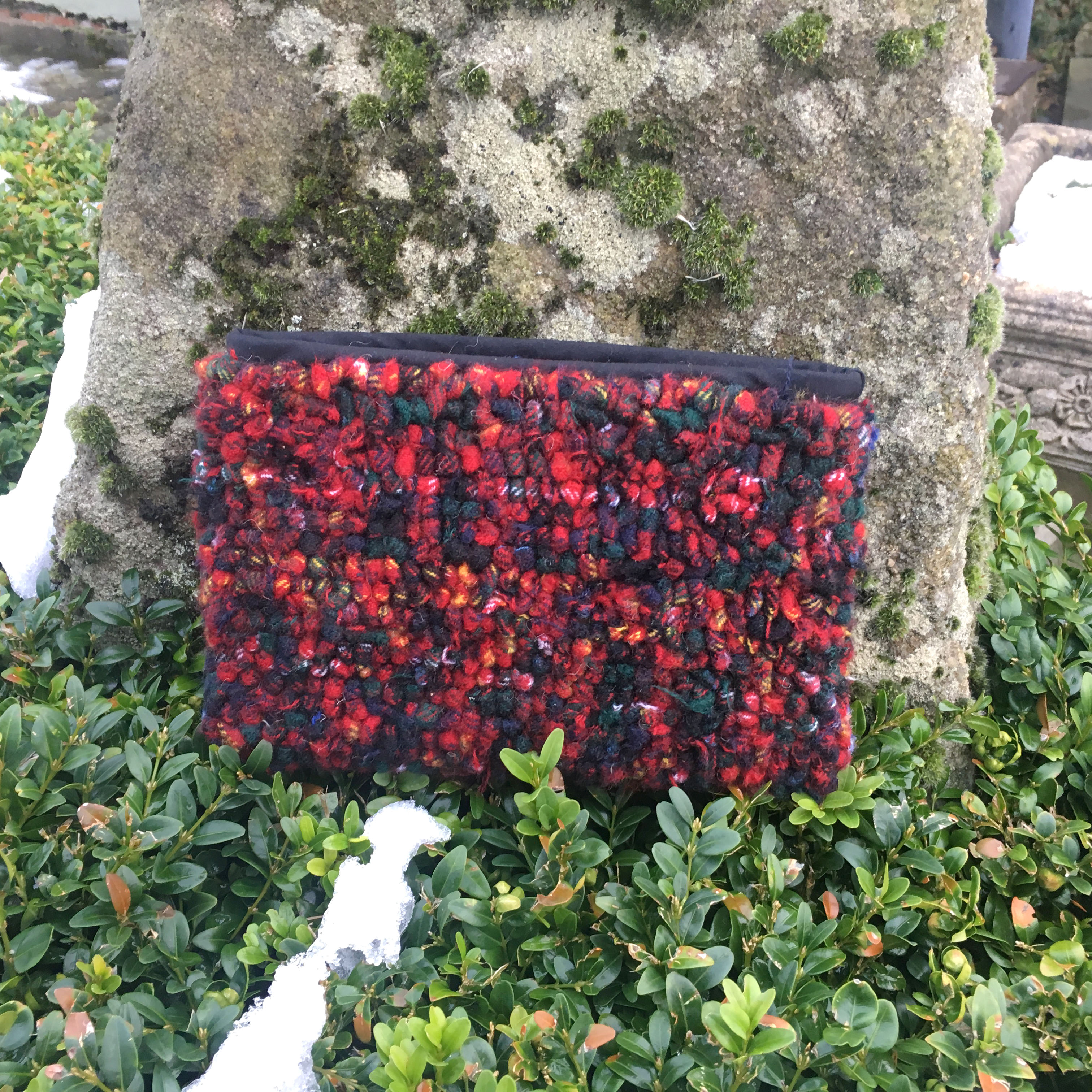 Red tartan loopy rag rugged clutch bag