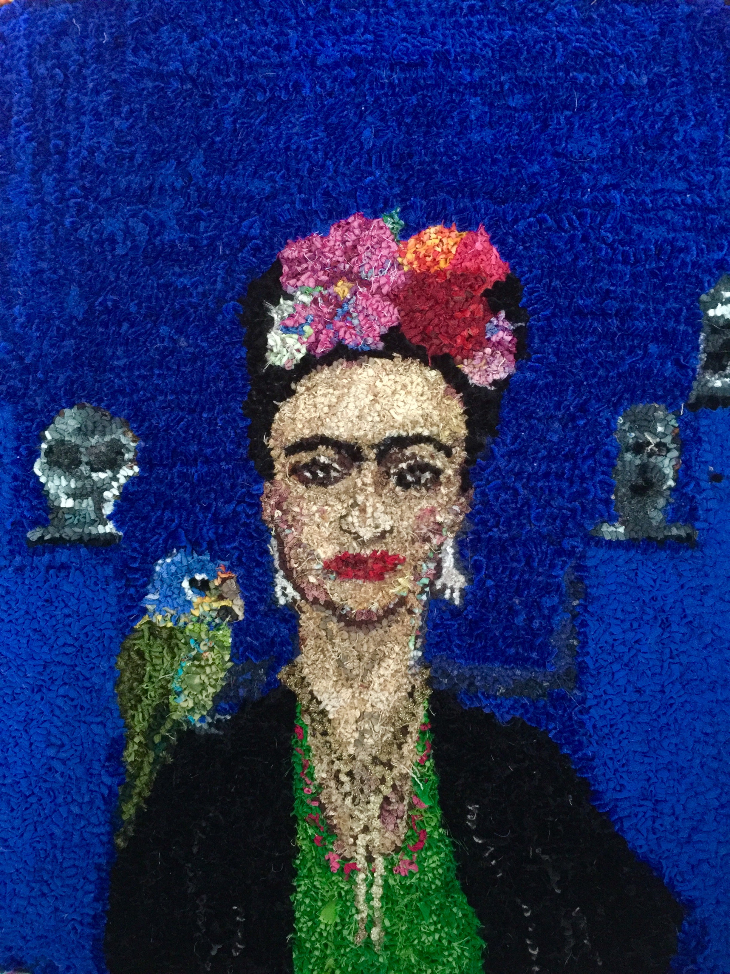Rag rug Frida Kahlo hooked wall hanging