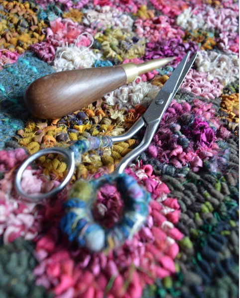 Laura Kenney rag rug hook with wool