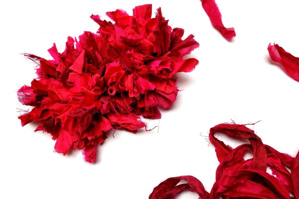 Red Sari Silk Fabric Flower