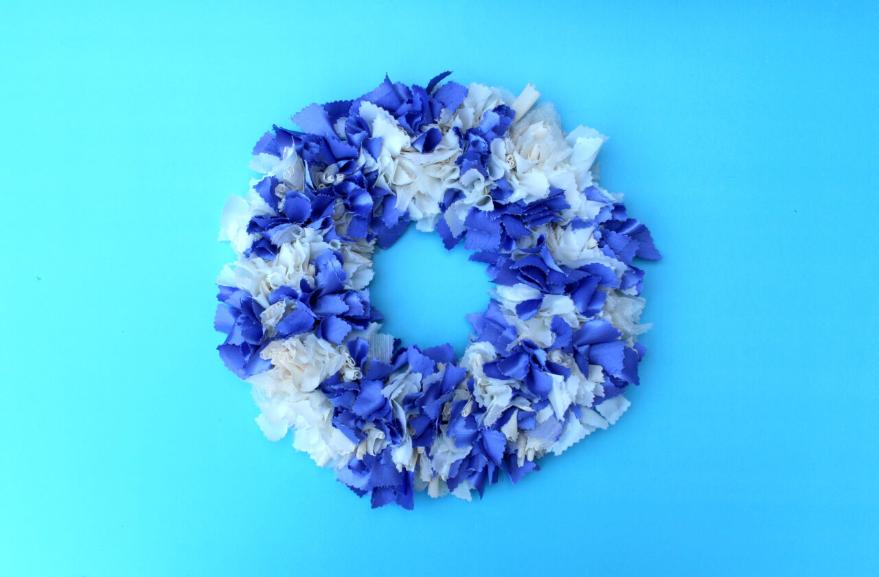 Finished Wreath on Blue Background