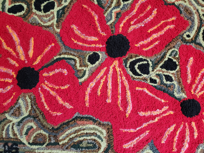 Red Floral Design Rag Rug Hooking
