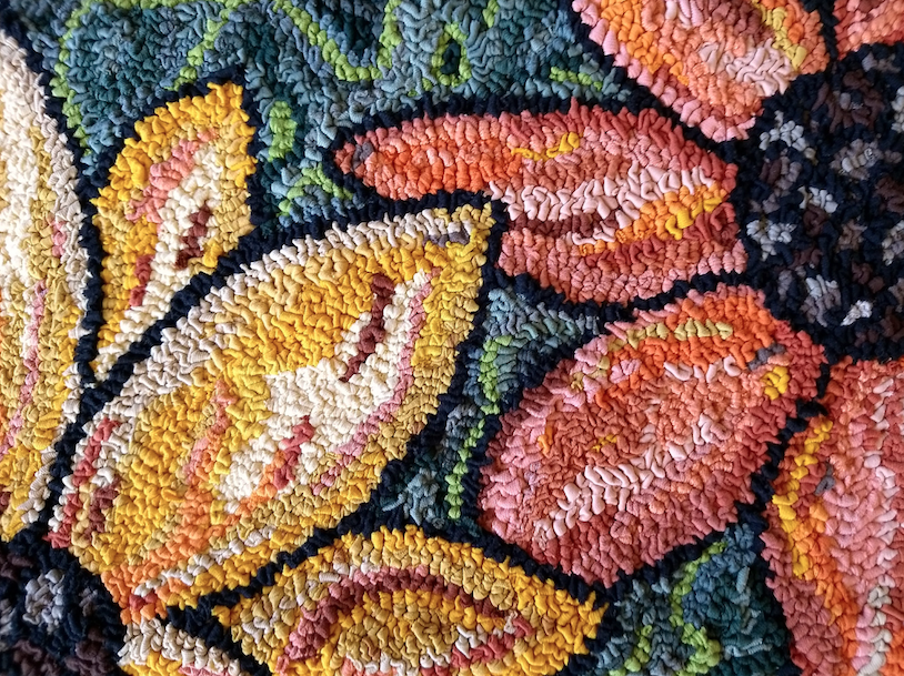 Red Yellow Flowers Rug Hooking