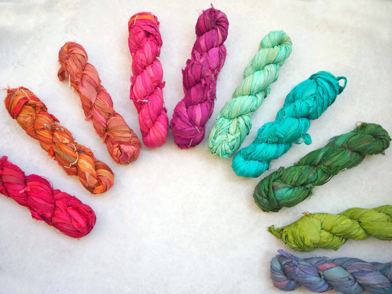 Colourful recycled sari silk ribbon for sale in the UK