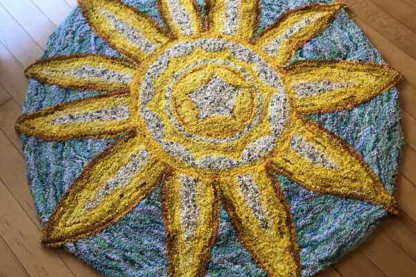 Yellow and blue sun circular rag rug 