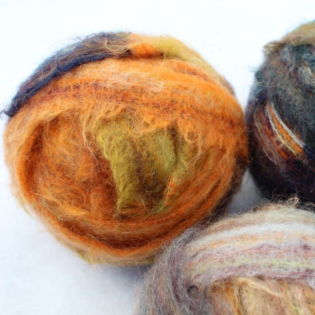 Balls of mohair strips for crafting