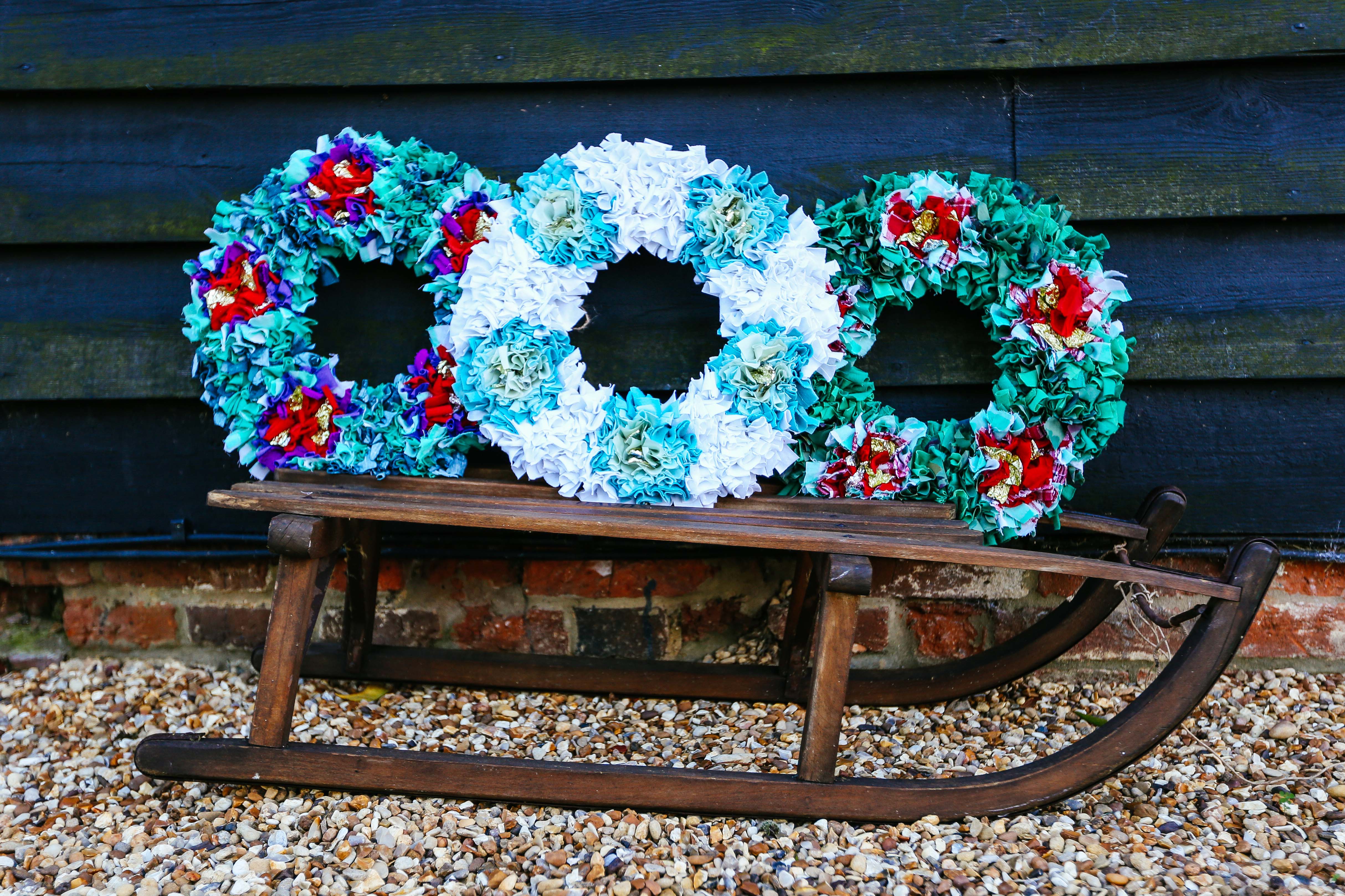 Rag Rug Christmas Wreaths made using textile waste