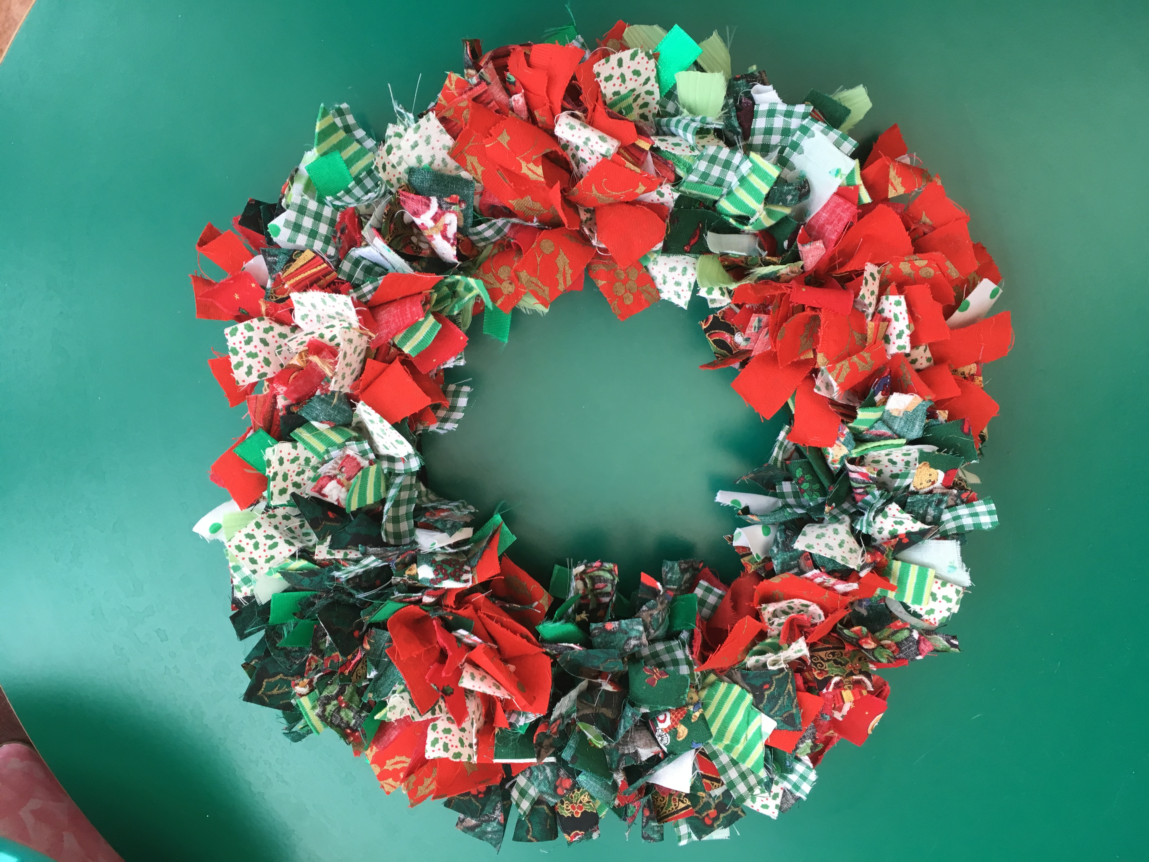 Green and red Rag wreath christmas xmas