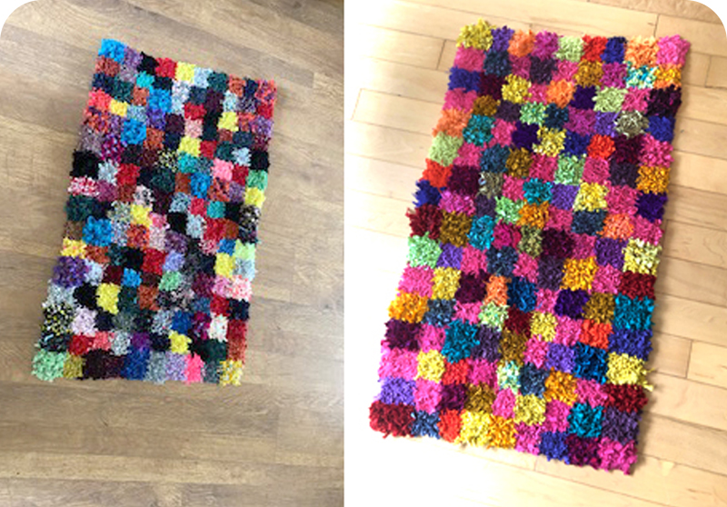 Two handmade checked colourful British rag rugs