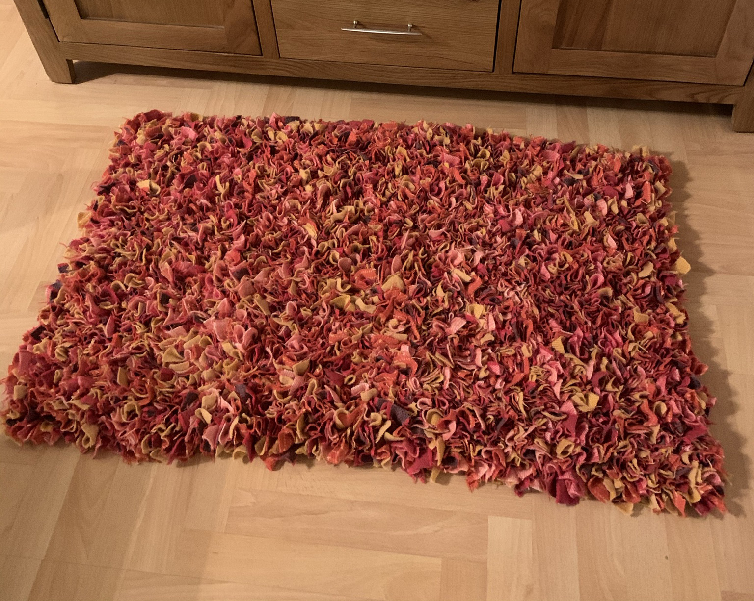 Autumn orange red and brown rag rug