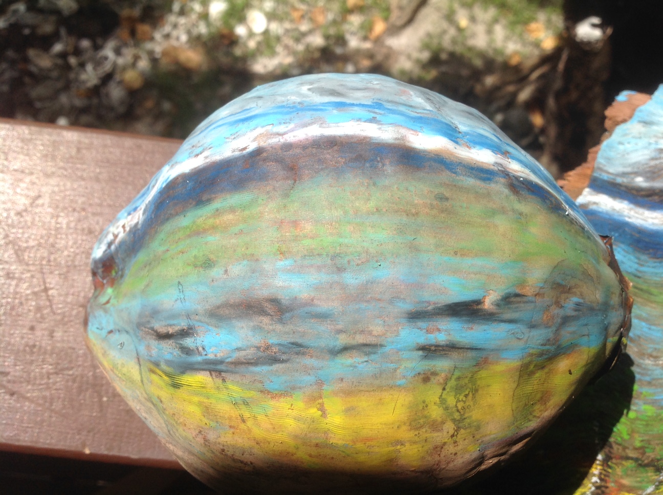 Oil painting on a coconut seascape