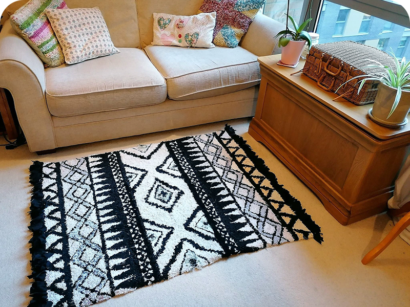 Black and white Aztec rag rug