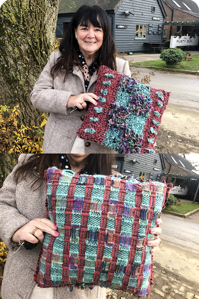 Beautiful blanket yarn rag rug cushion handmade from recycled blanket offcuts