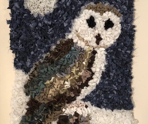 Owl design rug hooked wall hanging