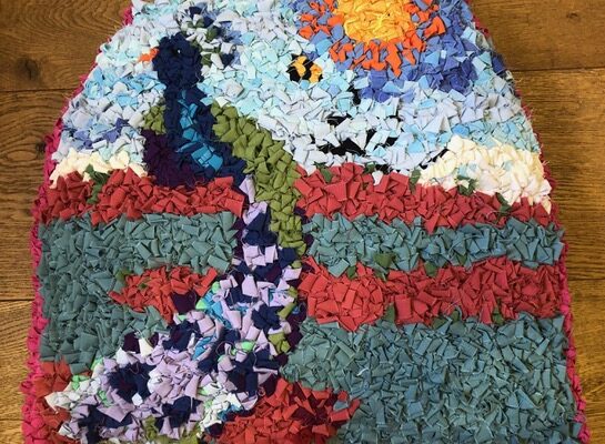 Peacock design rag rug seat pad rug hooked