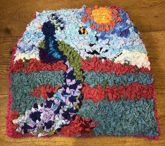 Peacock design rag rug seat pad rug hooked