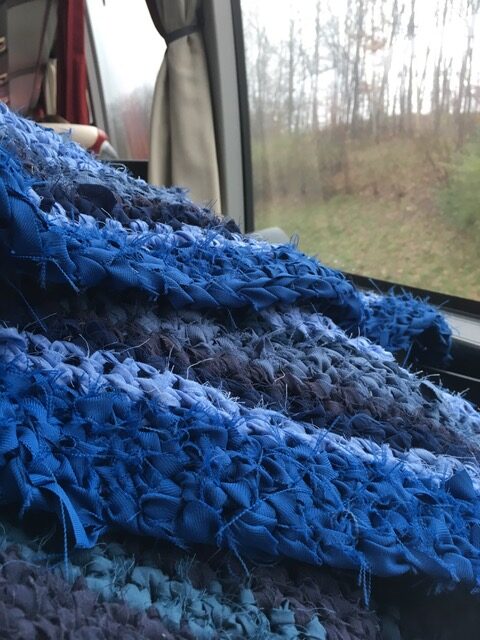 Blue crocheted rag rug