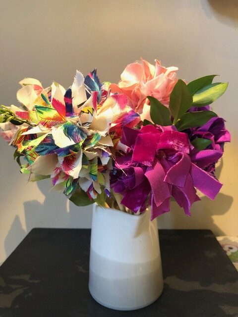 Rag rug bouquet of everlasting flowers