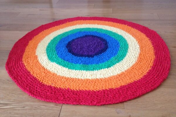 Crocheted rainbow rag rug