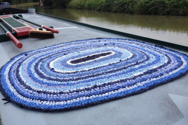 Blue oval crochet rag rug