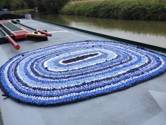 Blue oval crochet rag rug