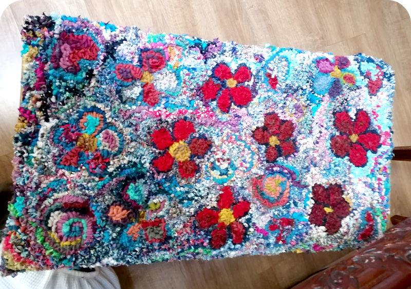 Colourful flower rag rug ottoman cover