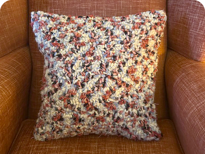 Woollen rug hooked loopy rag rug cushion