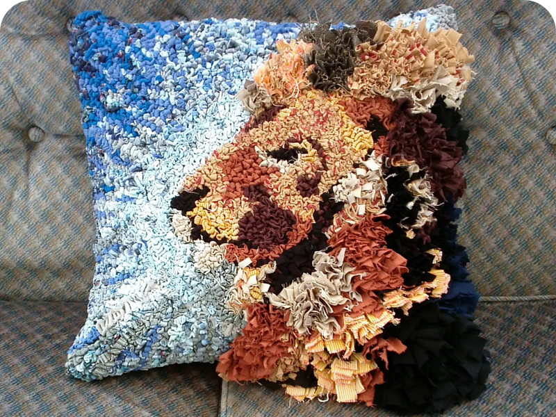 Rag Rug Lion Cushion Loopy and Shaggy rag rugging techniques