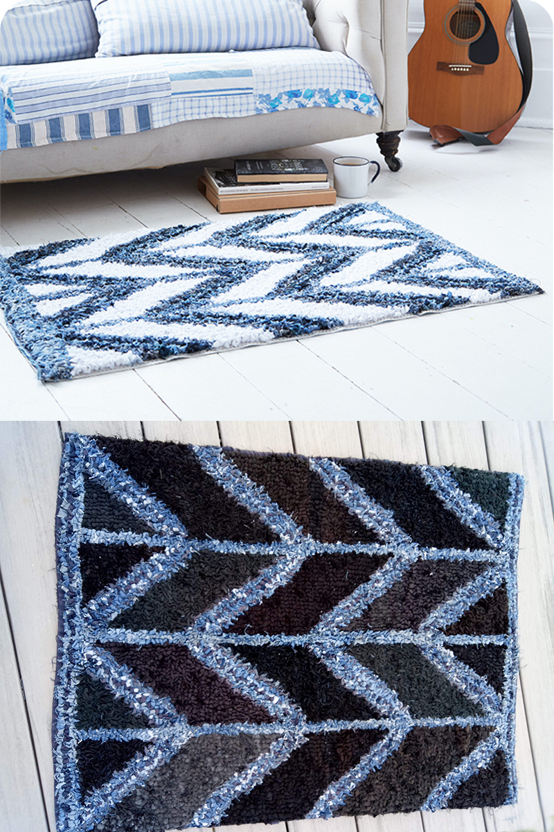 Denim rag rug chevron design by Ragged Life