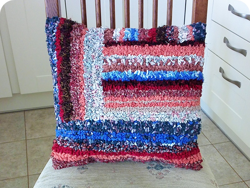 Cute loopy rag rug cushion blue grey red