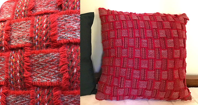 Ribbon weaving red cushion