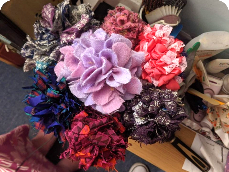 Everlasting fabric flower rag rug bouquet