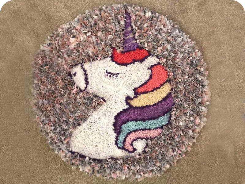Unicorn Rag Rug made using recycled fabrics