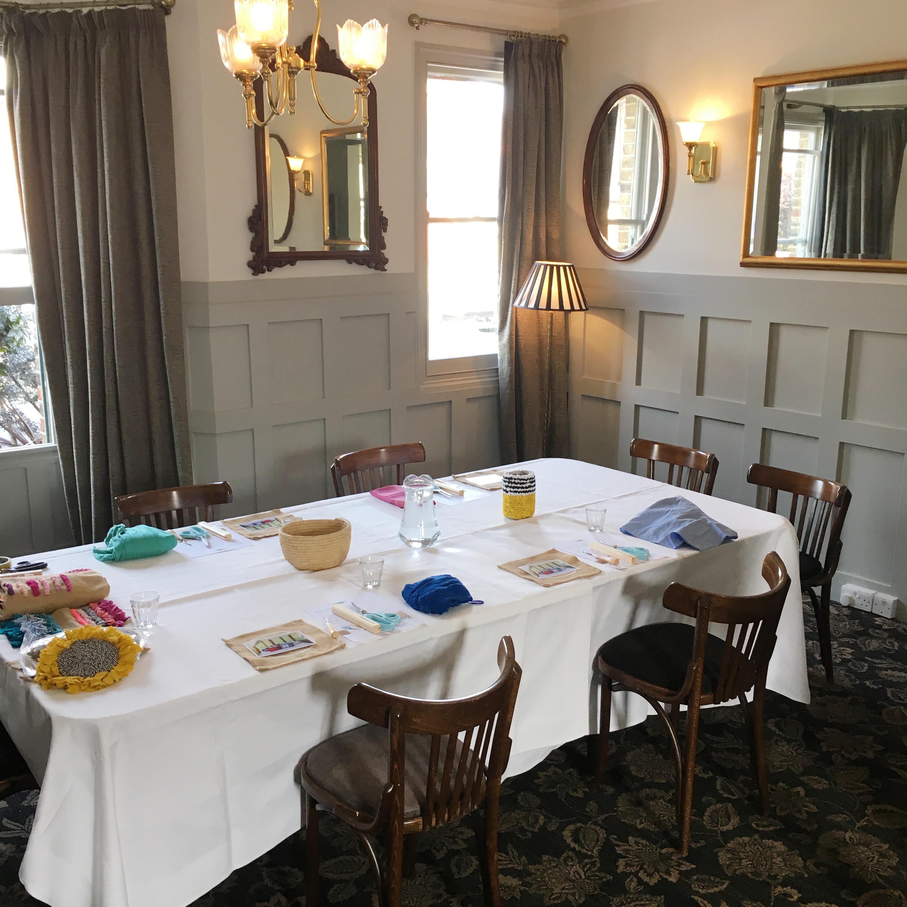 The Table Set up for a Rag Rug Workshop in South West London