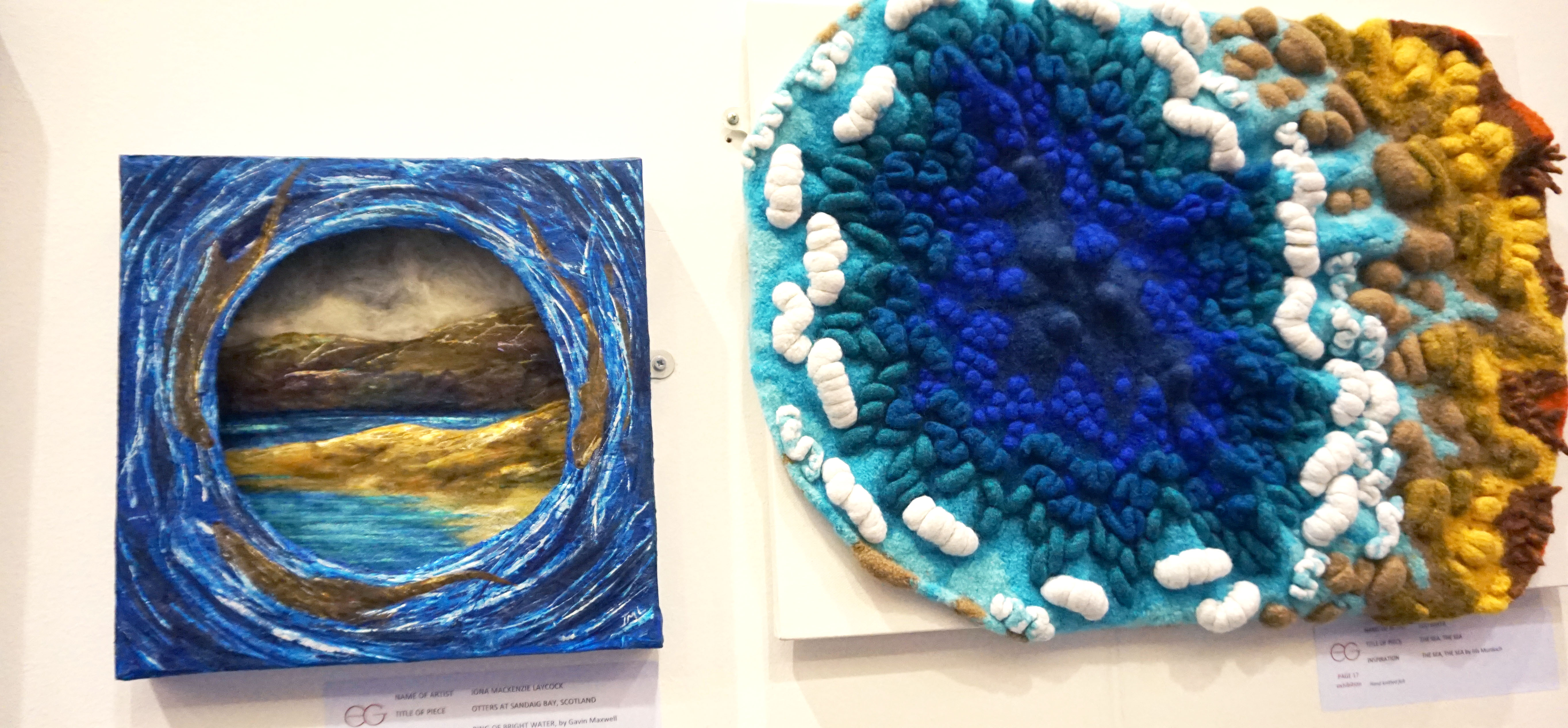 Blue textile art at the Knitting and Stitching Show at Ally Pally 2017