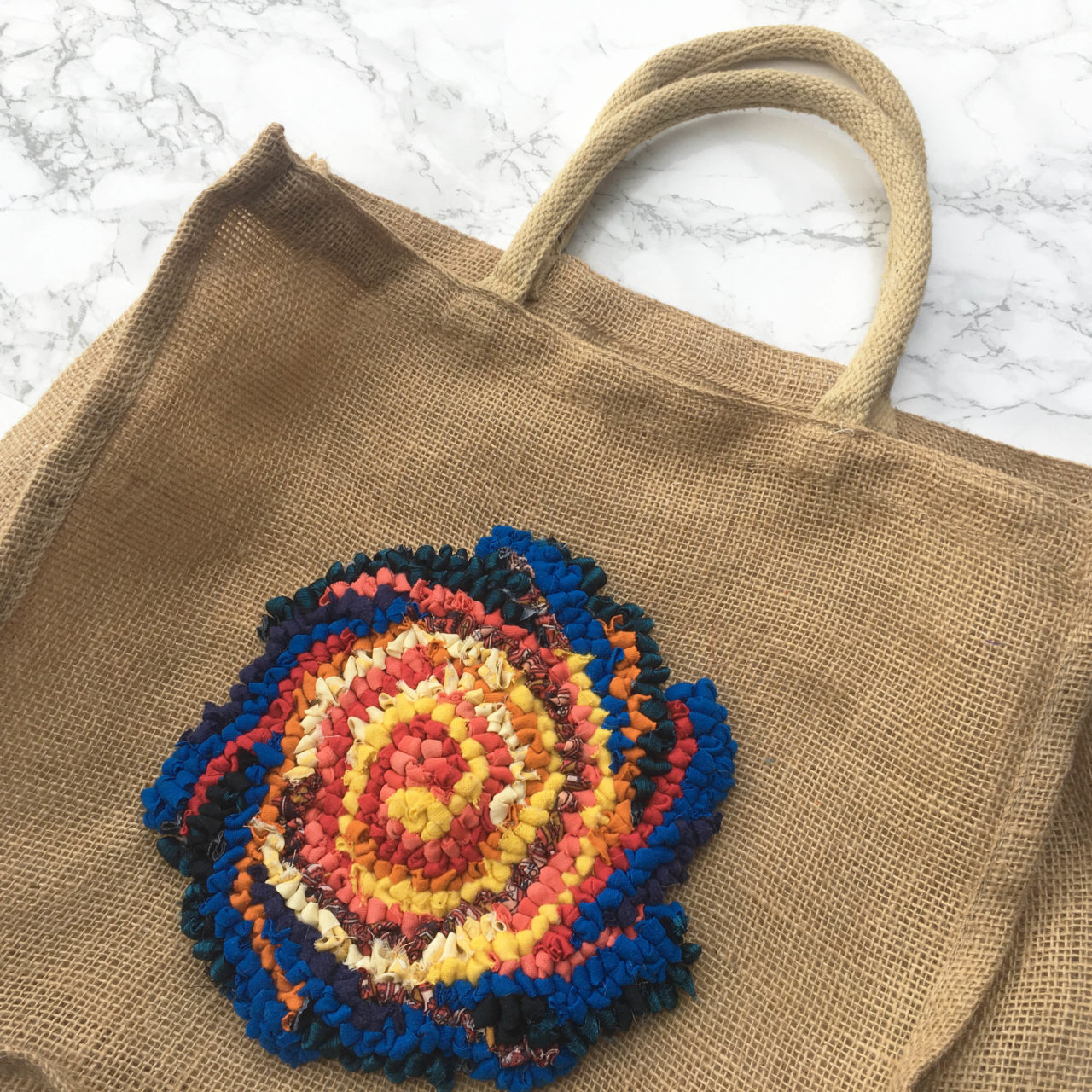 Rag Rug Shopping Bag with Spiral Design