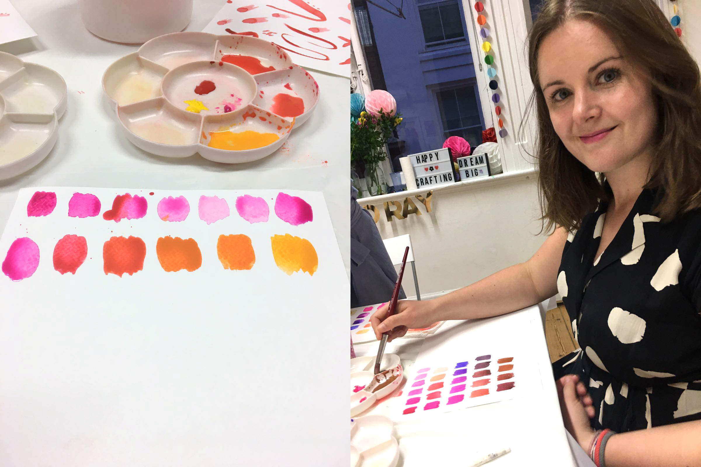 Watercolour workshop in London with watercolouring colour chart