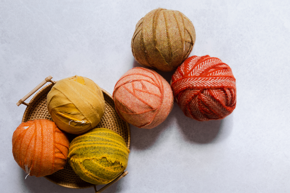 Red orange and yellow blanket yarn balls of wool for rag rug making