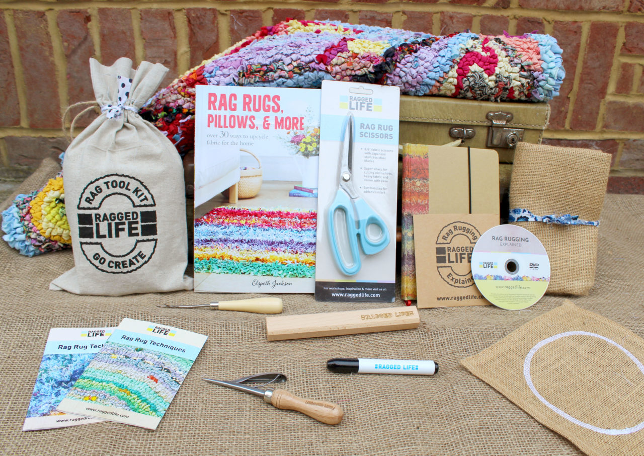 Ragged Life Ultimate Rag Rug Kit including all the tools and instructions for beginners and a rag rug book