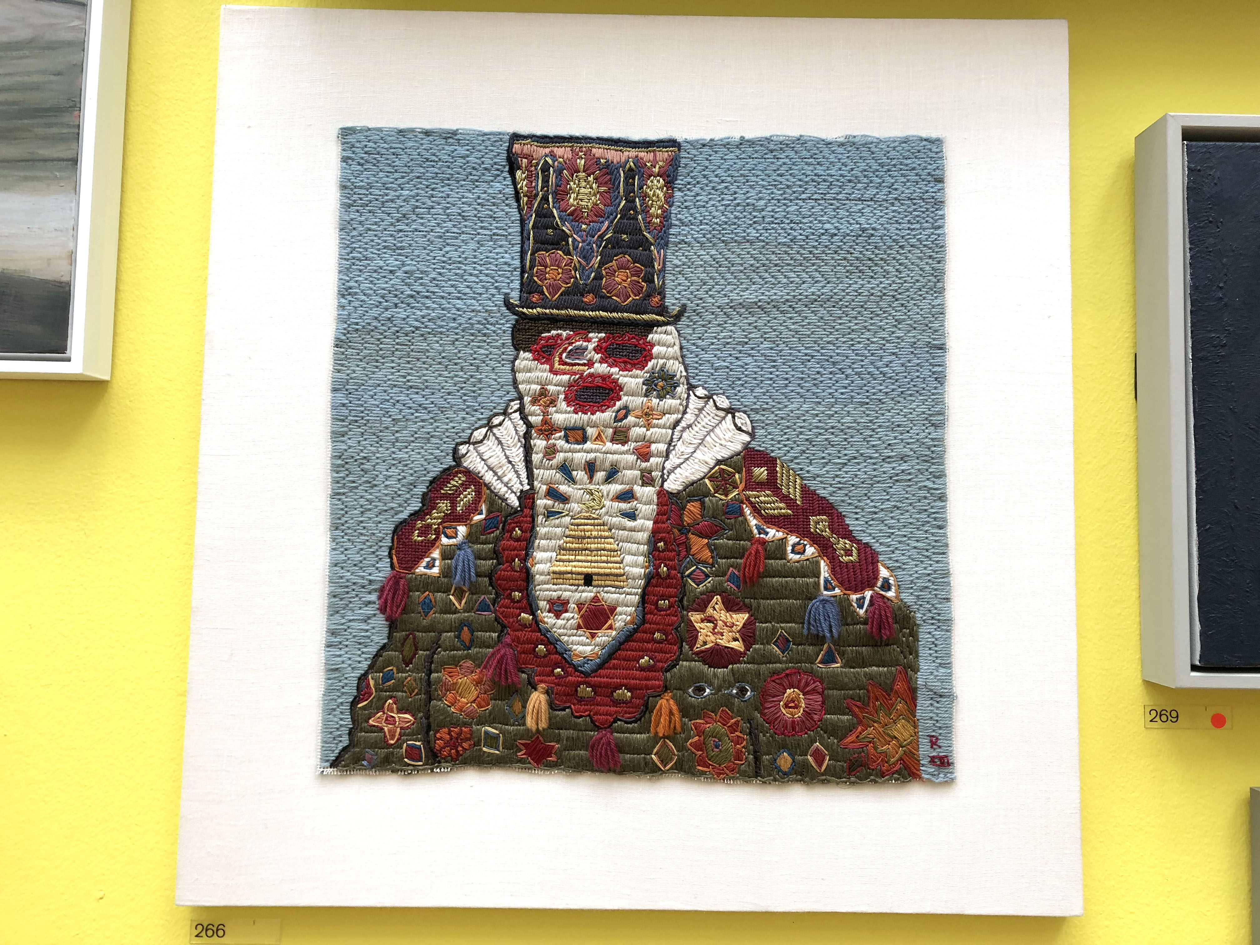Royal Academy Summer Exhibition 2018 Textile Artwork Hat Embroidered Map Mundi I by Renata Adela