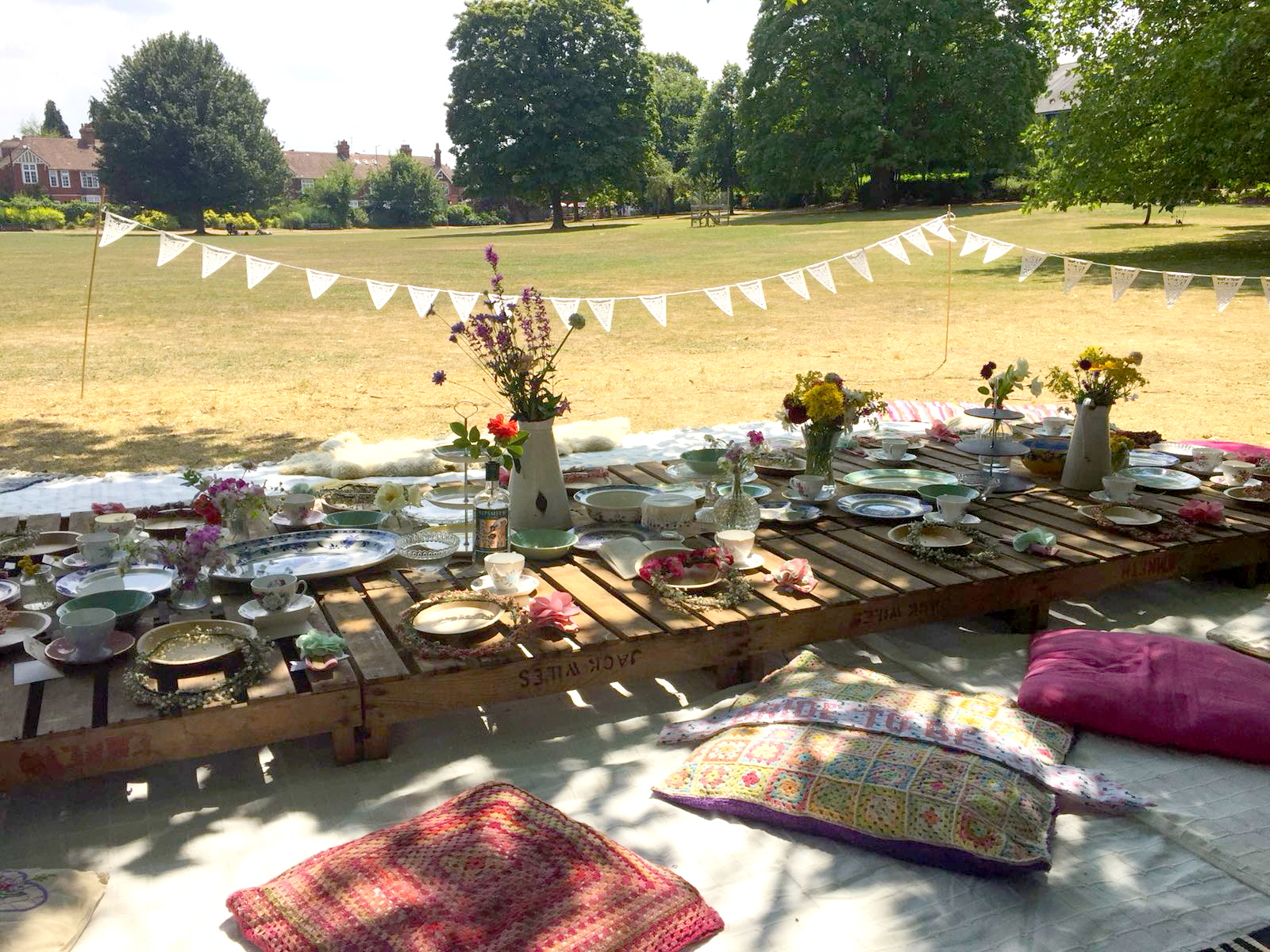 Handmade Picnic in the park hen do with pallet tables