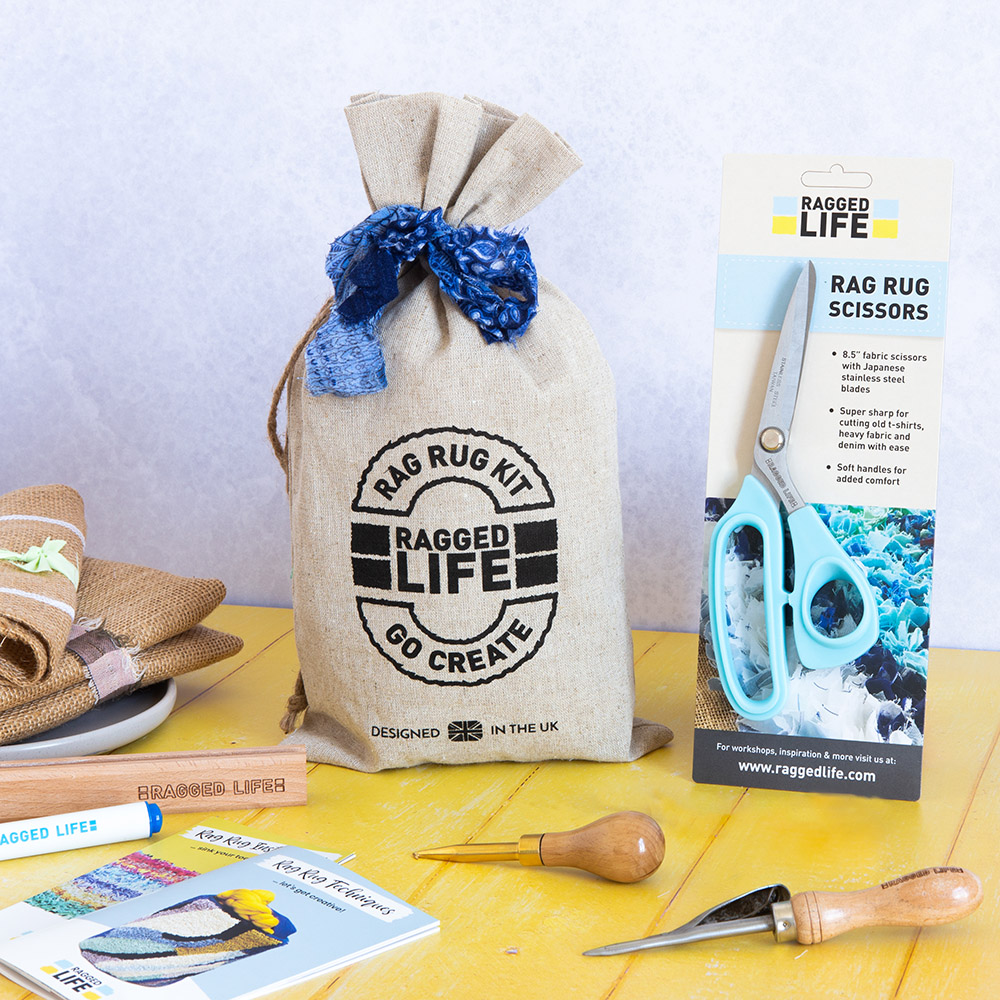 Ragged Life kit with microserated fabric scissors with soft handles