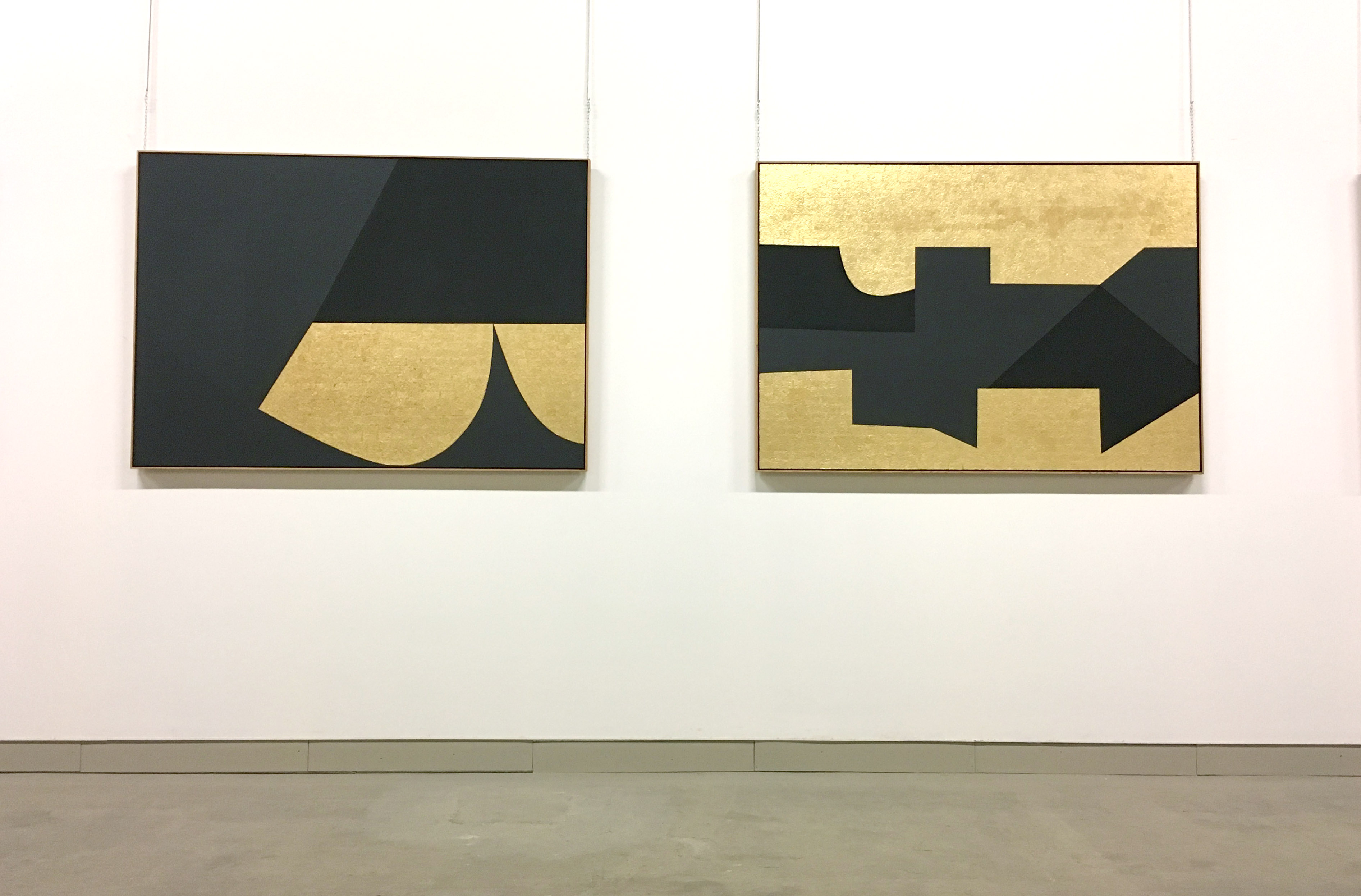 Gold and black Burri artworks in tobacco factory Italy