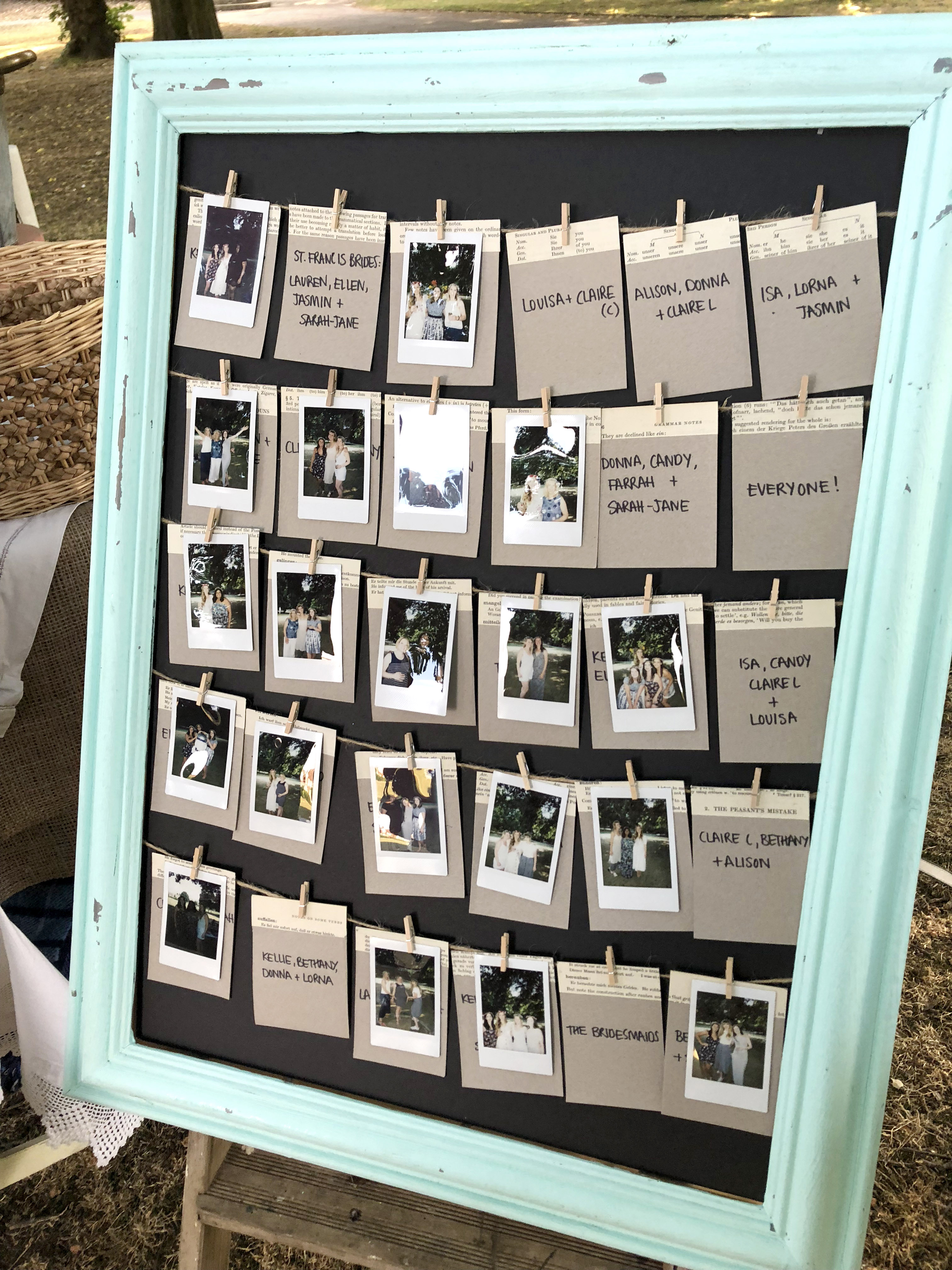 Replace your name with an instax frame for hen do with mini pegs
