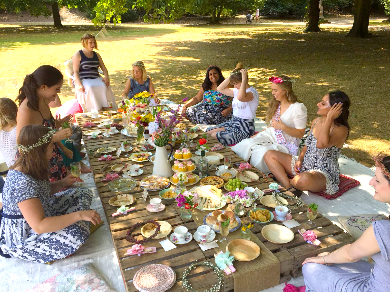 British Hen Do in St. Albans Park with wooden apple crates and a picnic